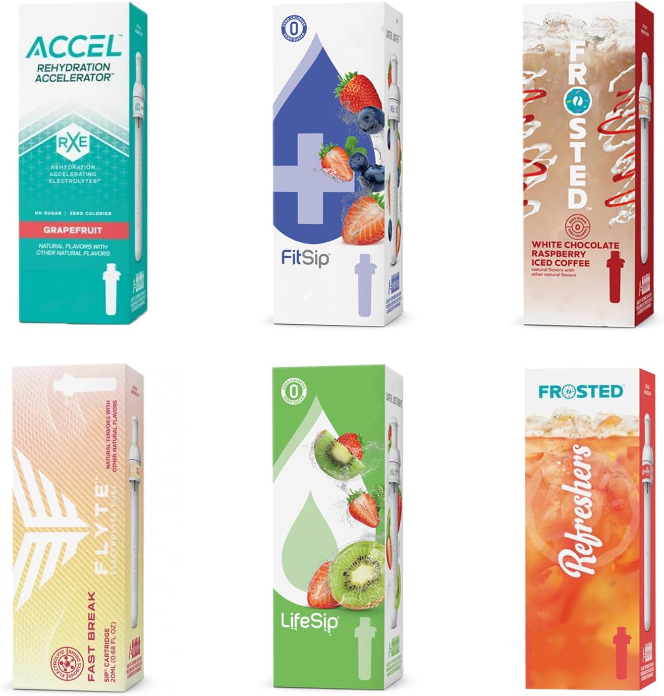 Water Flavor Cartridges, 6 Packs Random Flavor Blind Box (Accel, FitSip, Flyte, Frosted Coffee, Refreshers, GoSip, Tea And Other Flavors), Used for Water Bottle, Take it to Sport and Travel