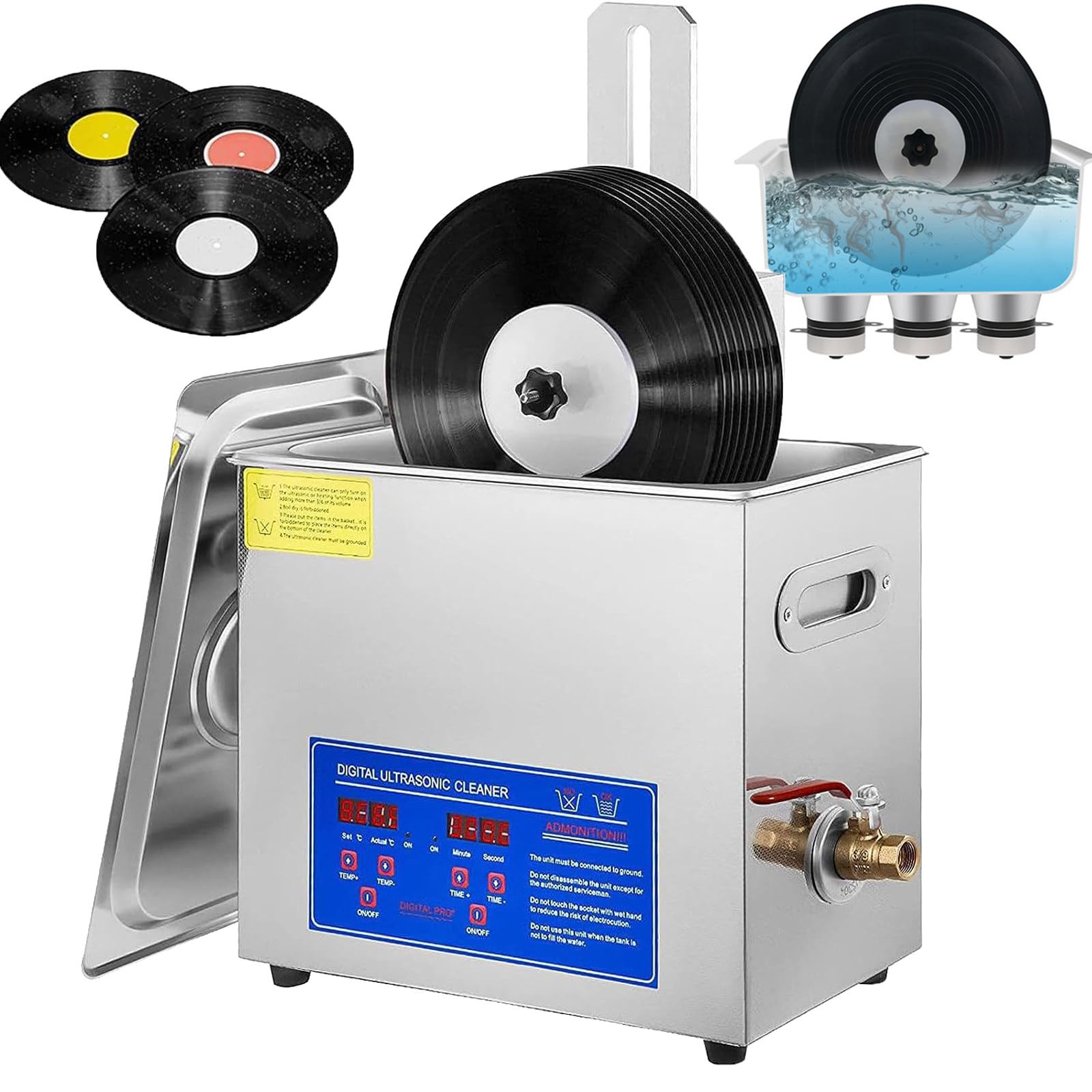 Pulitore a Ultrasuoni per Dischi in Vinile Da 6 L (Per Dischi Da 7"/12"), Temporizzazione Da 0 a 30 Min, Temperatura Regolabile Da 0 a 80 °C, per Pulire E Restaurare Professionalmente I Tuoi Dischi
