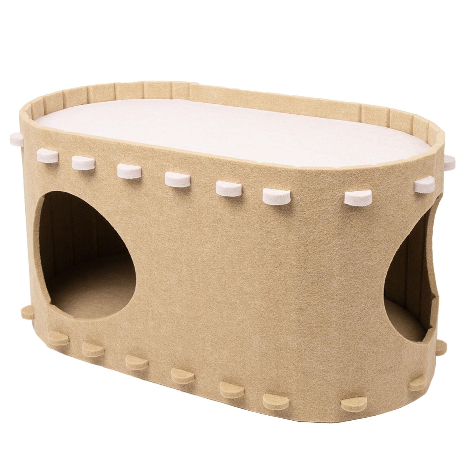 Maison cave double pont pour chat avec tunnel et coussins amovibles