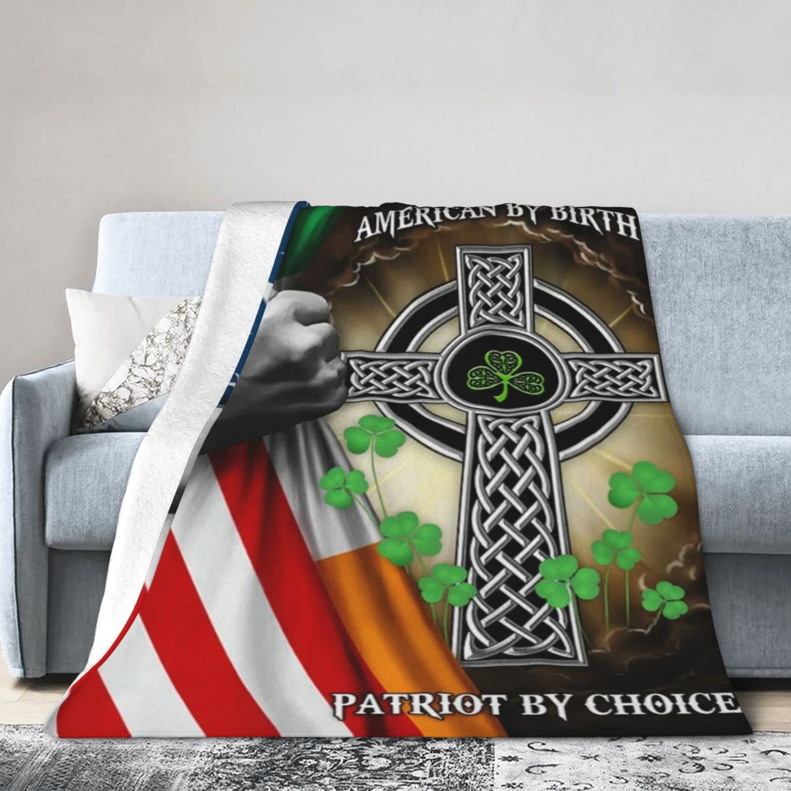 Lsjuee Flannel Fleece Blanket 40"X30" Irish by Blood American by Birth Patriot by Choice1 Bed Throw Blanket Lightweight Ultra-Soft Travel Spring Blankets for Boys Keep Warm