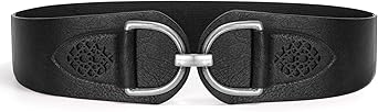 SANSTHS Vintage Women Stretchy Wide Belt Chunky Buckle Elastic Wide Waist Belts for Dresses Coats