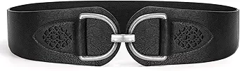 SANSTHS Vintage Women Stretchy Wide Belt Chunky Buckle Elastic Wide Waist Belts for Dresses Coats