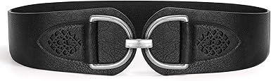 SANSTHS Vintage Women Stretchy Wide Belt Chunky Buckle Elastic Wide Waist Belts for Dresses Coats