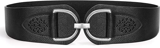 SANSTHS Vintage Women Stretchy Wide Belt Chunky Buckle Elastic Wide Waist Belts for Dresses Coats