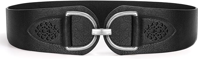SANSTHS Vintage Women Stretchy Wide Belt Chunky Buckle Elastic Wide Waist Belts for Dresses Coats