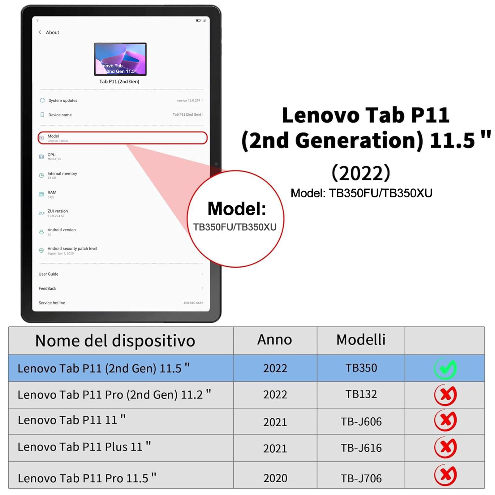 Tastiera per Lenovo Tab P11 (2nd Gen), 7 funzioni di retroilluminazione, Custodia per 11,5" per Lenovo Tab 11(TB350FU/TB350XU 2022), Tsatiera Italiano Slim Bluetooth Rimovibile Magnetica, Nero