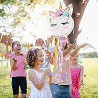 Vista 7 de Piñata plegable de unicornio, suministros para fiesta de cumpleaños, piñata extensible con bate y flecos, decoración de fiesta temática, piñatas