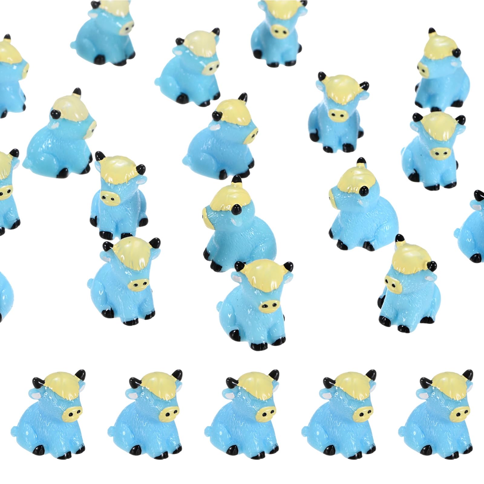 M METERXITY 20-Pack Mini Resin Highland Cow, Small Tiny Highland Cow Figurines for Terrarium Decor/Micro Landscaping Home//Craft Supplies, Decorative Resin Animal Statues [Blue, Sitting]