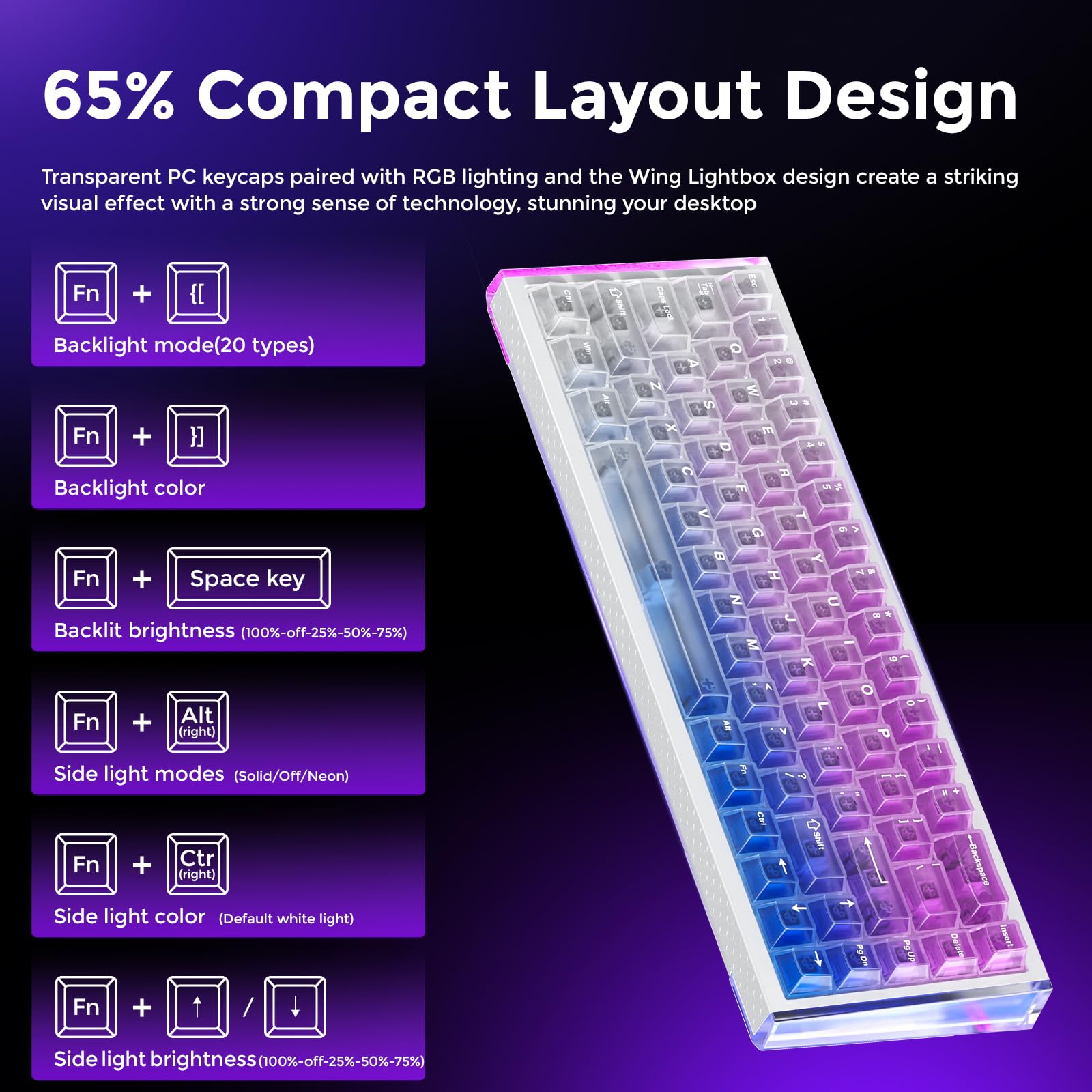 DAREU COOL68 8000 Hz Rapid Trigger Gaming Keyboard, dokładność RT 0,01 mm, przewodowa klawiatura mechaniczna 65% z przełącznikami Hall Effect, 20 trybów RGB, do komputerów PC/Mac