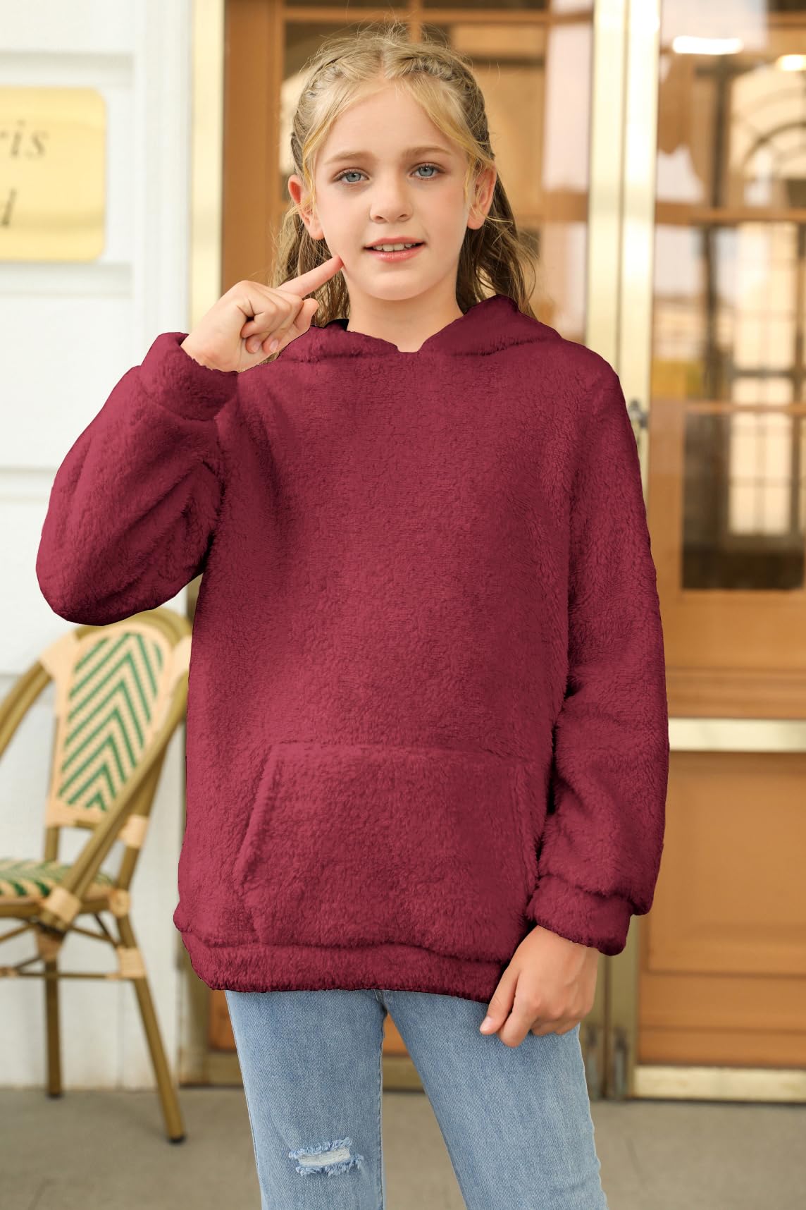 Haloumoning Sudadera con capucha de forro polar mullido para niñas de 4 a