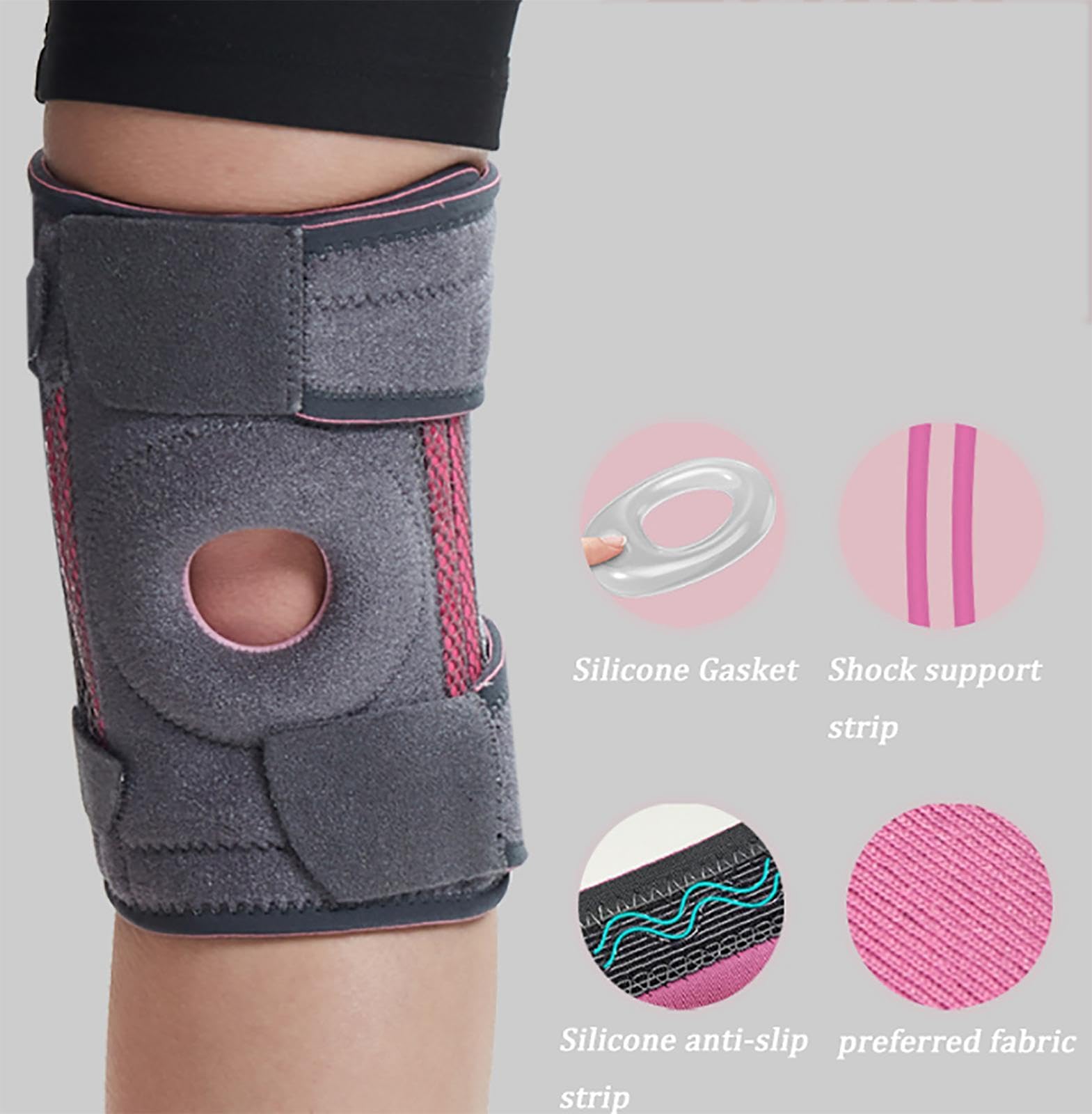 Kniebandage mit Seitlichen Stabilisatoren, Verstellbare Kompressions-Stützhülsenbandage für Männer und Frauen – Arthritis-Schmerzen, Erholung Nach Verletzungen, Laufen, Training,C