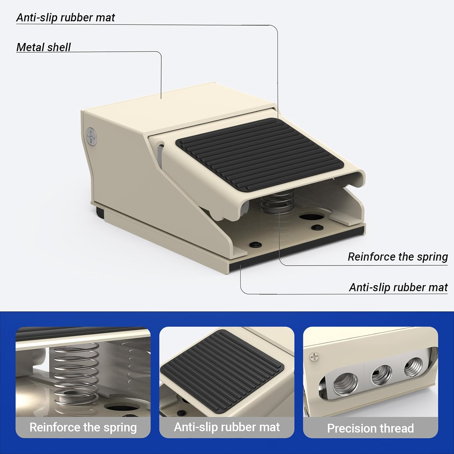 2 Position 4 Way 1/4" NPT FV420 Aluminum Normally Closed Pneumatic Foot Valve Adjustable Speed Foot Switch, Anti-Slip Safety Design for Desktop Use