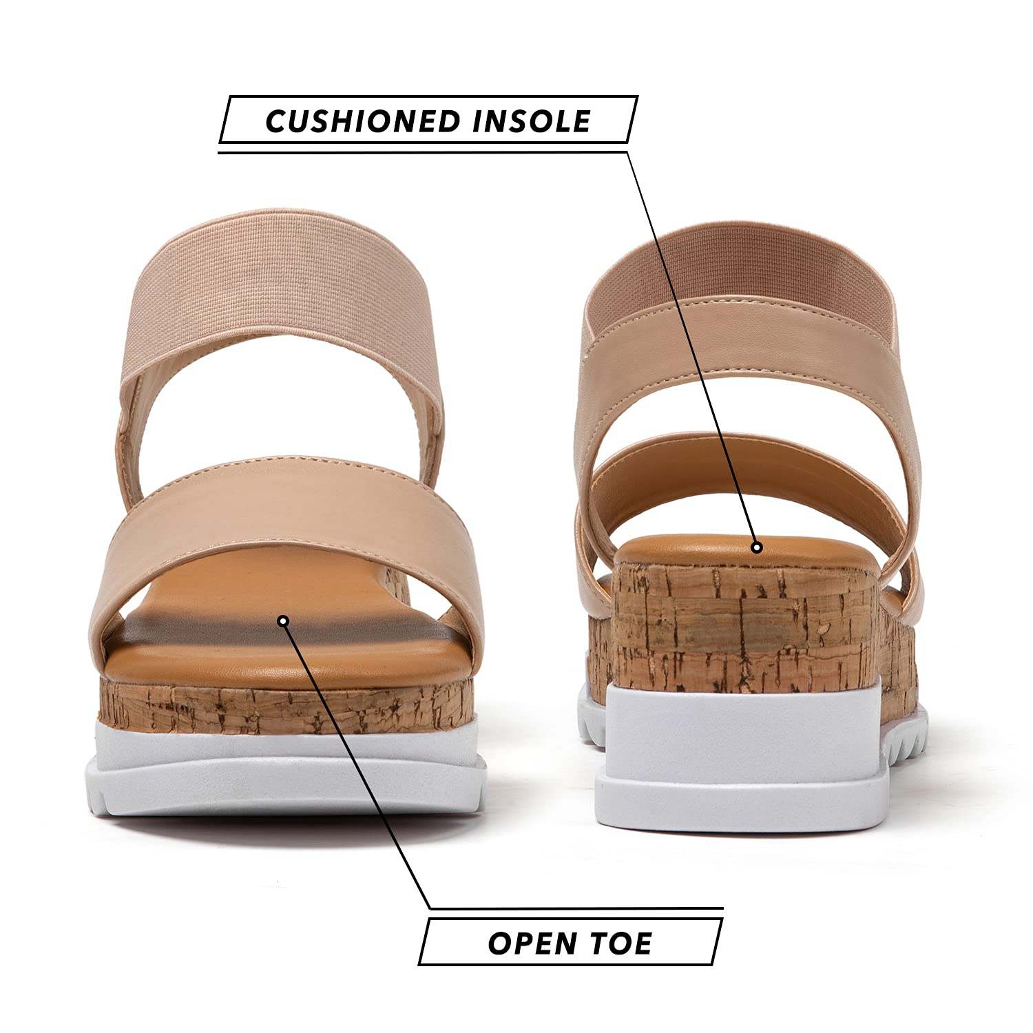 katliu Women's Wedge Platform Sandals Elastic Ankle Strap Cork Platform Sandals