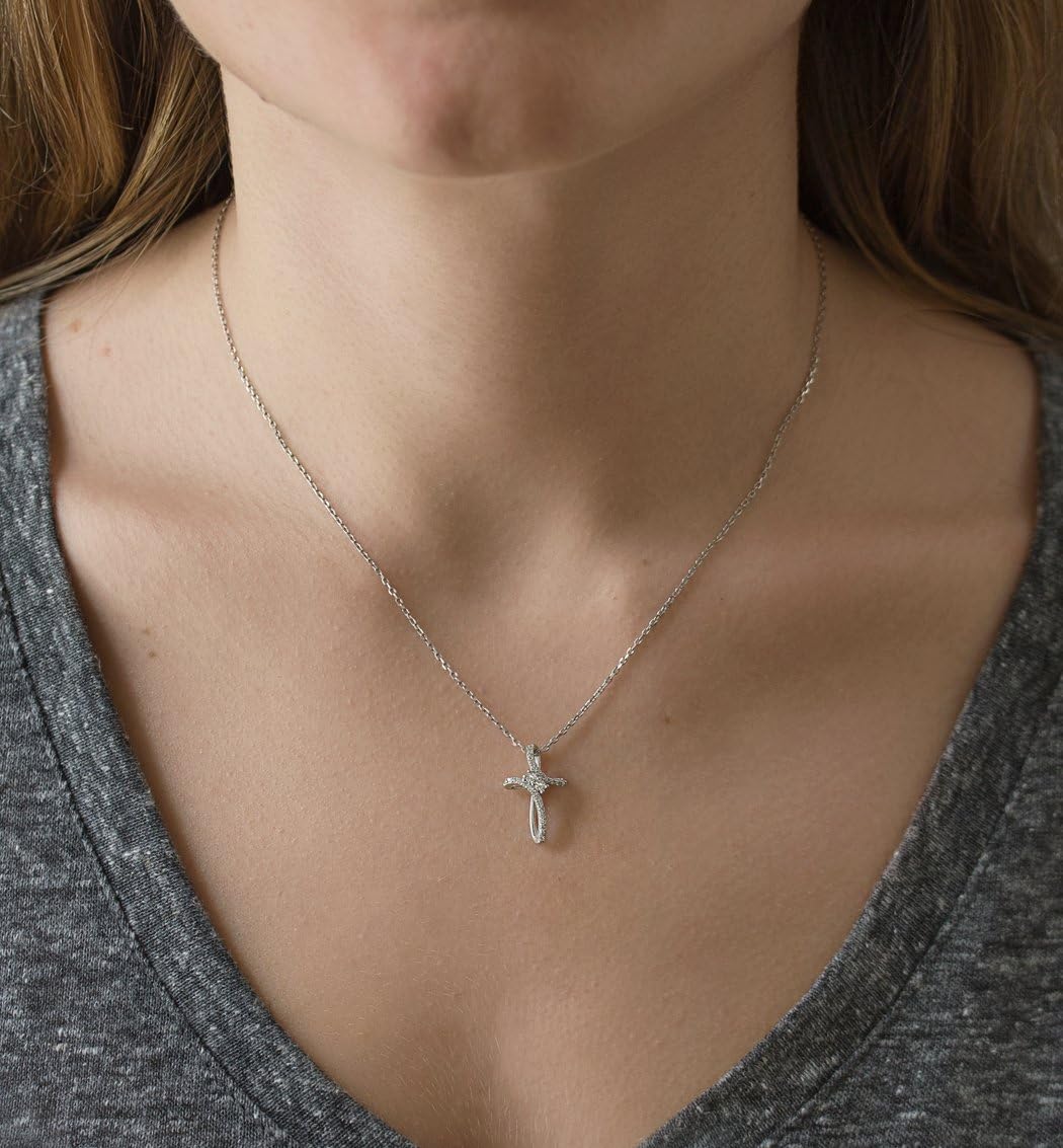 A+O Crystal Cross Necklace for Women in Sterling Silver, Gold, Rose Gold