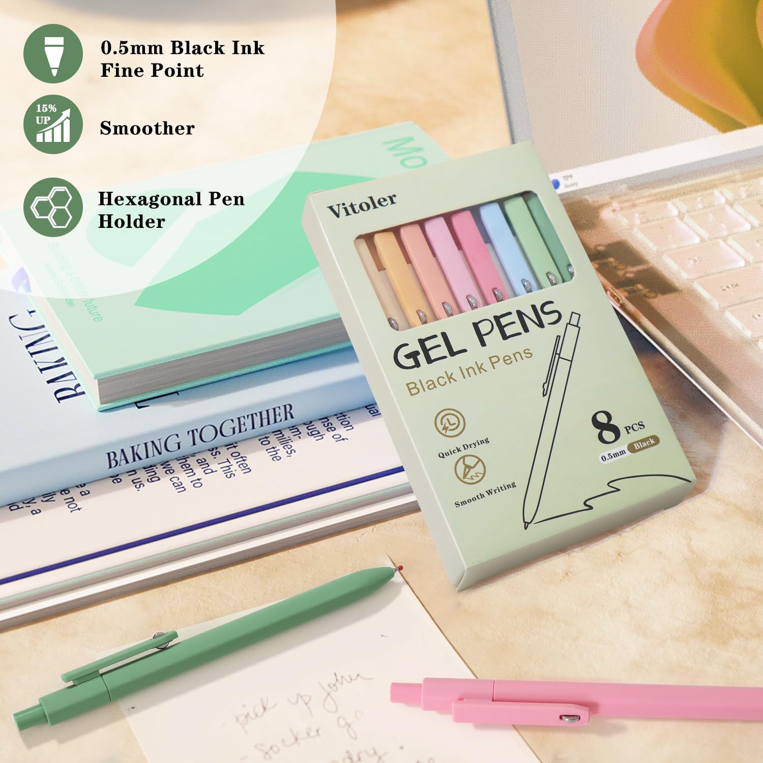 Vitoler Gel Pens 8 pcs Cute Pens Black Ink 0 5 mm Fine Point Smooth Writing Pen Quick — view 6