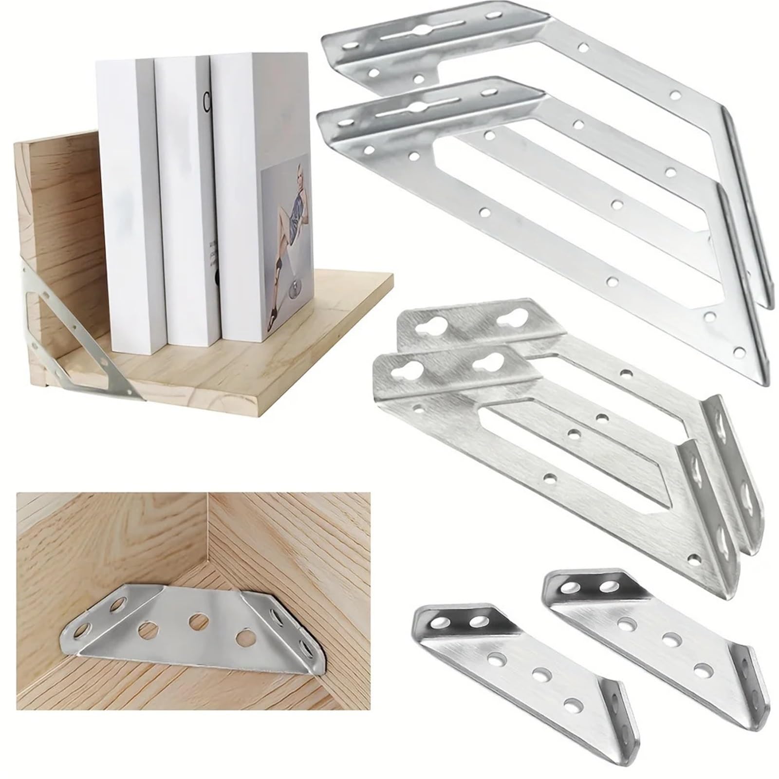 L Winkel Metall Rost- und schmutzabweisende Edelstahlhalterung for Möbel und dreieckige Regalstützen(M-4pcs)
