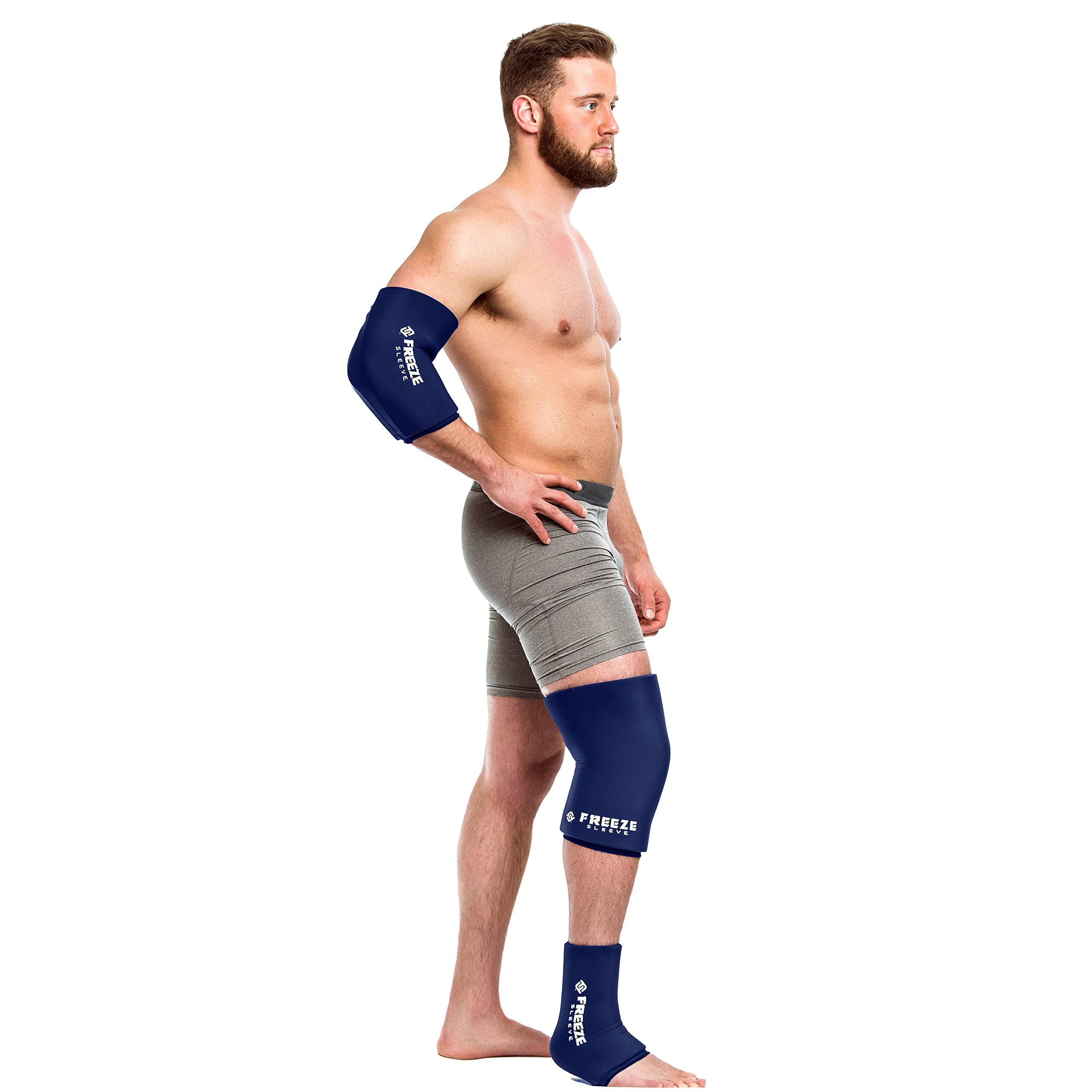 FreezeSleeve Ice & Heat Therapy Compression Sleeve- Reusable, Flexible Gel Hot/Cold Pack, 360 Coverage for Knee, Elbow, Ankle, Wrist- Navy, XXX-Large