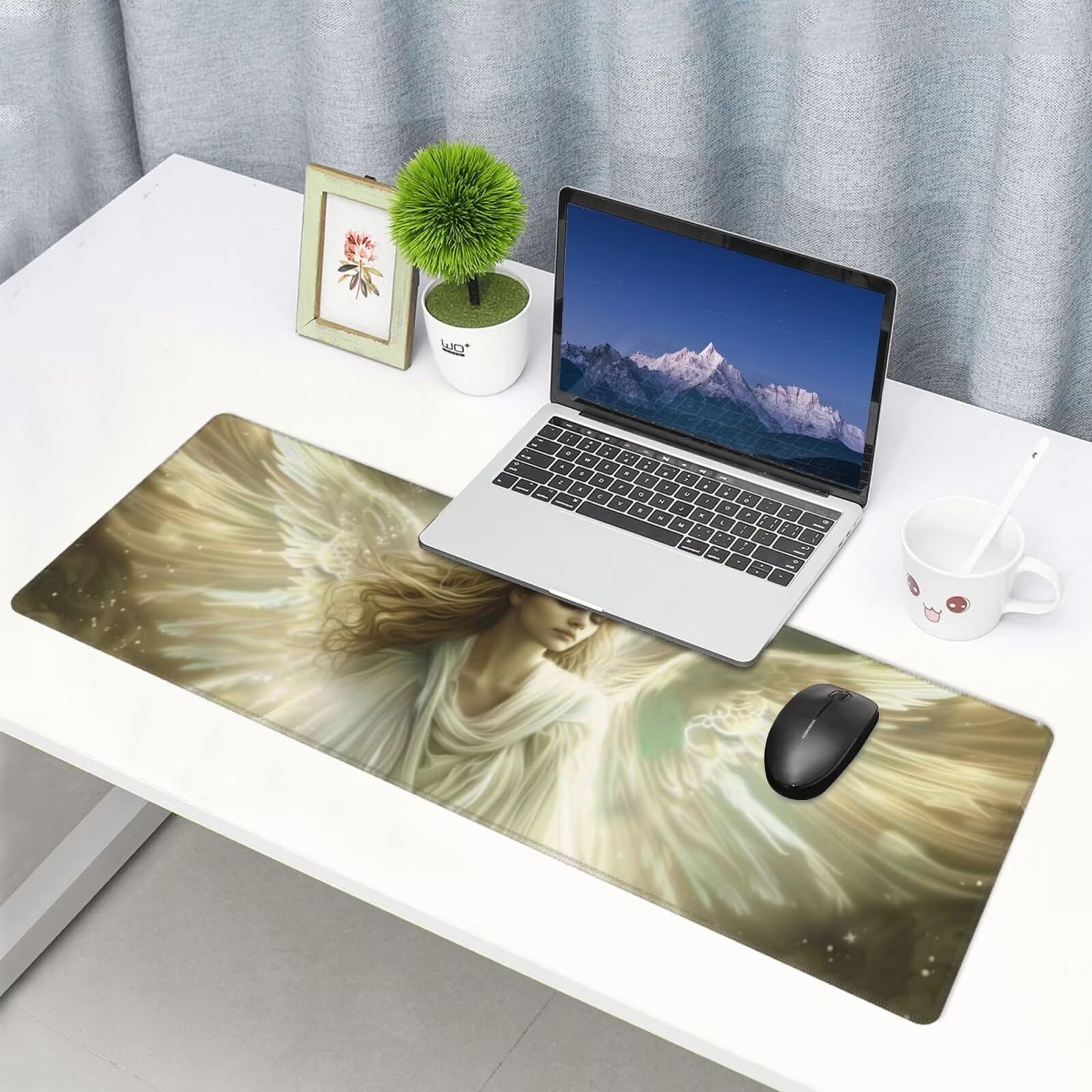 Tappetino Mouse, Tappetino Mouse Gaming Grande XXL 1500x800x3mm Tappetino Scrivania Mouse Pad, Base in Gomma Antiscivolo, Bordi Cuciti,Lavabile, Mousepad per Ufficio e Gaming (angelo) R-638