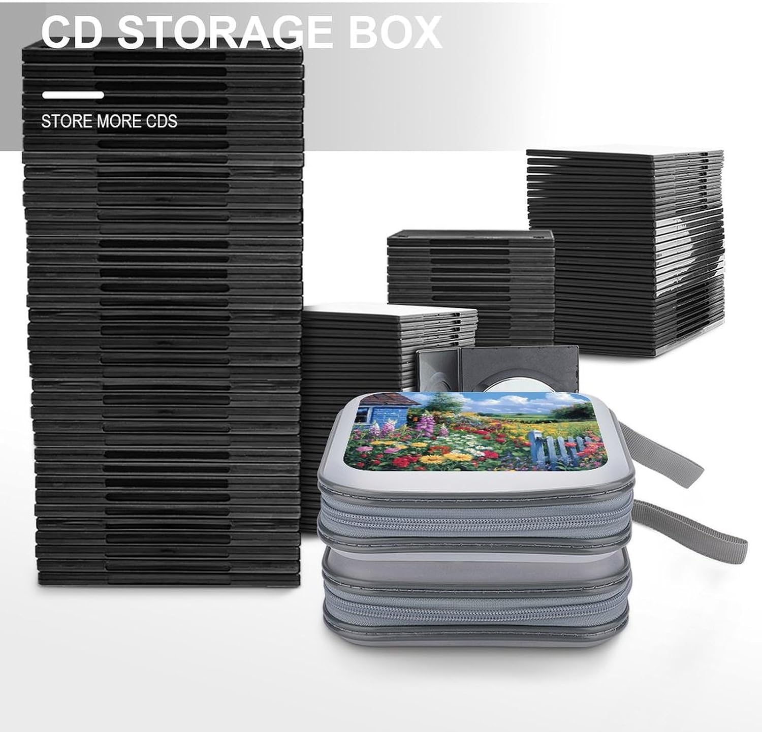 Colorful Flowers Farmhouse CD Case Portable DVD Storage Box CD Wallet Holder Binder Organizer for Car Home
