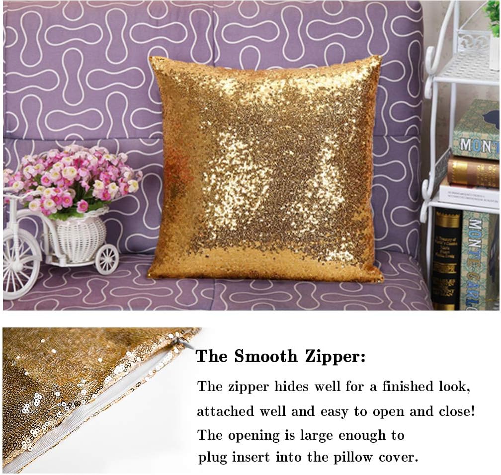 ShinyBeauty Glitter Sequin Pillow Covers 18x18 Inch Set of 1 - Gold Sparkling Throw Pillowcase for Home Decor, Christmas Wedding, Birthday Party Supplies (Luxury Bedroom Couch Decorations)​