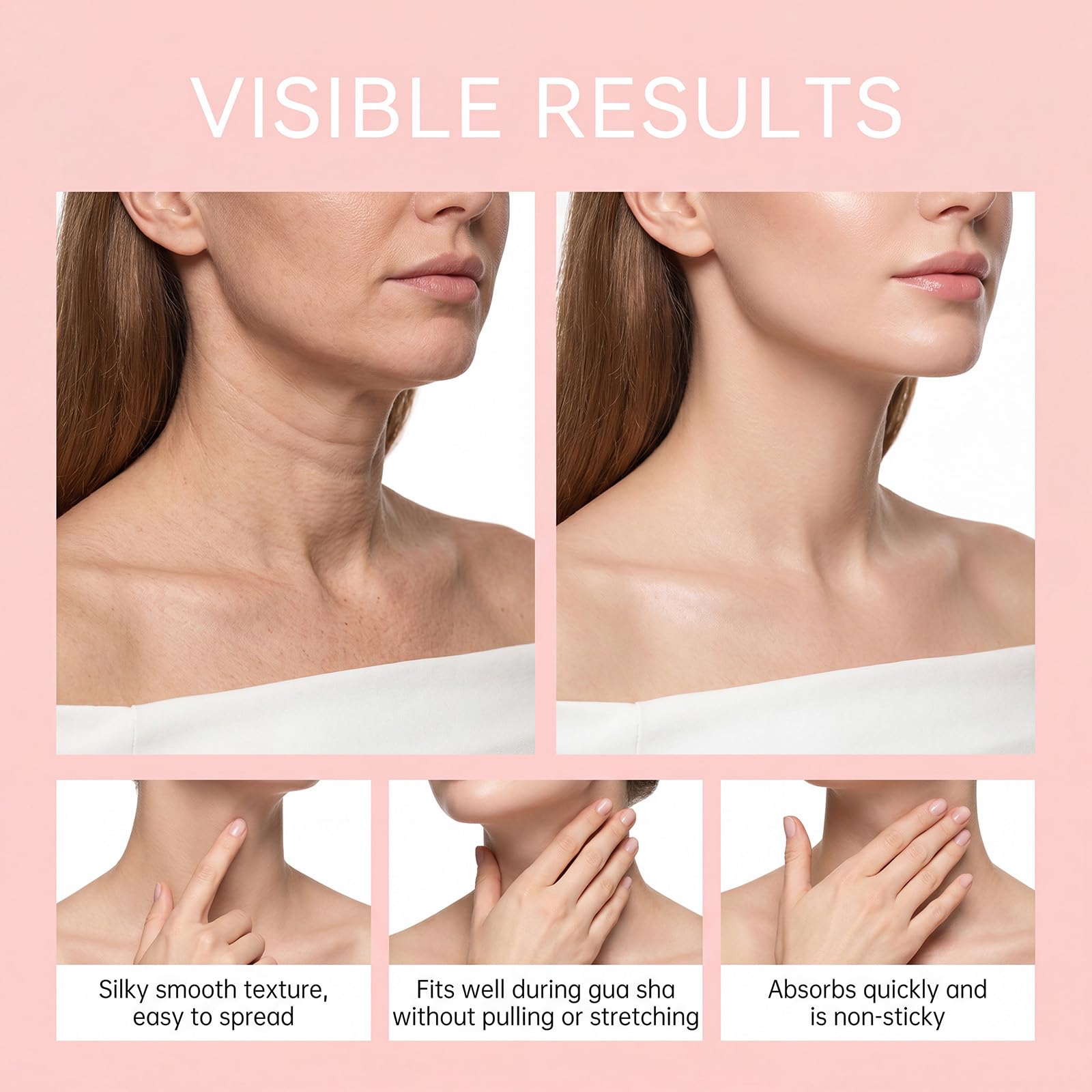 Crema hidratante antiarrugas para el cuello con colágeno y masajeador Gua Sha incorporado, hidratante reafirmante y lifting para el cuello, bálsamo multiusos con colágeno y péptidos PDRN. (6 piezas)