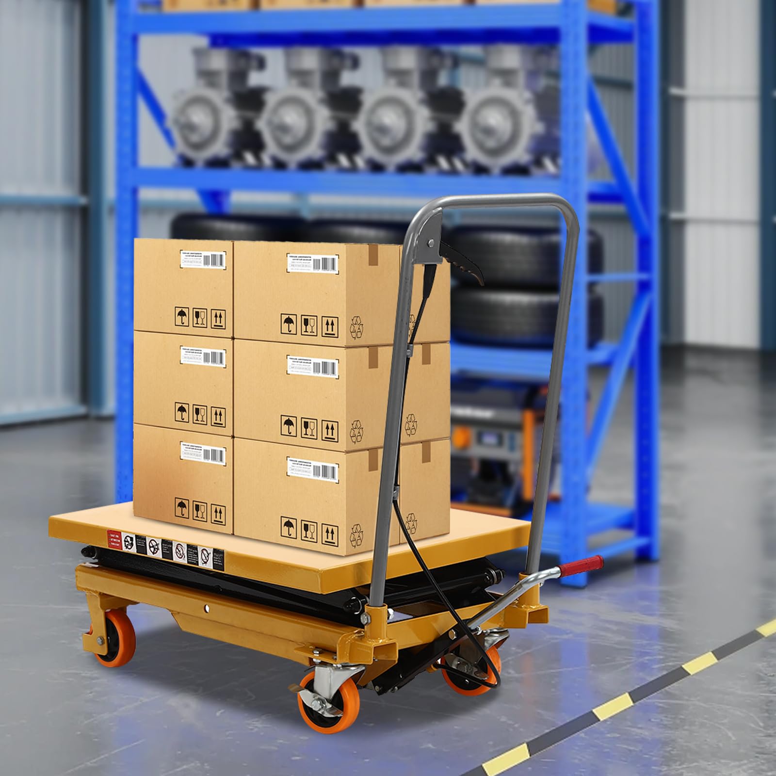 SOLRIMANA 330lbs Hydraulic Lift Table Cart,Hydraulic Double Scissor Lift Table w/ 49