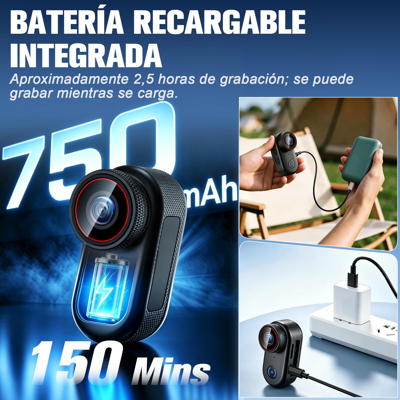 LXMIMI Mini Cámara de Acción con WiFi, Cámara Corporal 4K, Cámara Deportiva | Cámara POV Portátil con Imán y Pantalla, 150°, WiFi, Cámara de Acción de 16 GB para Bicicleta, Casco de Moto y Vlogs