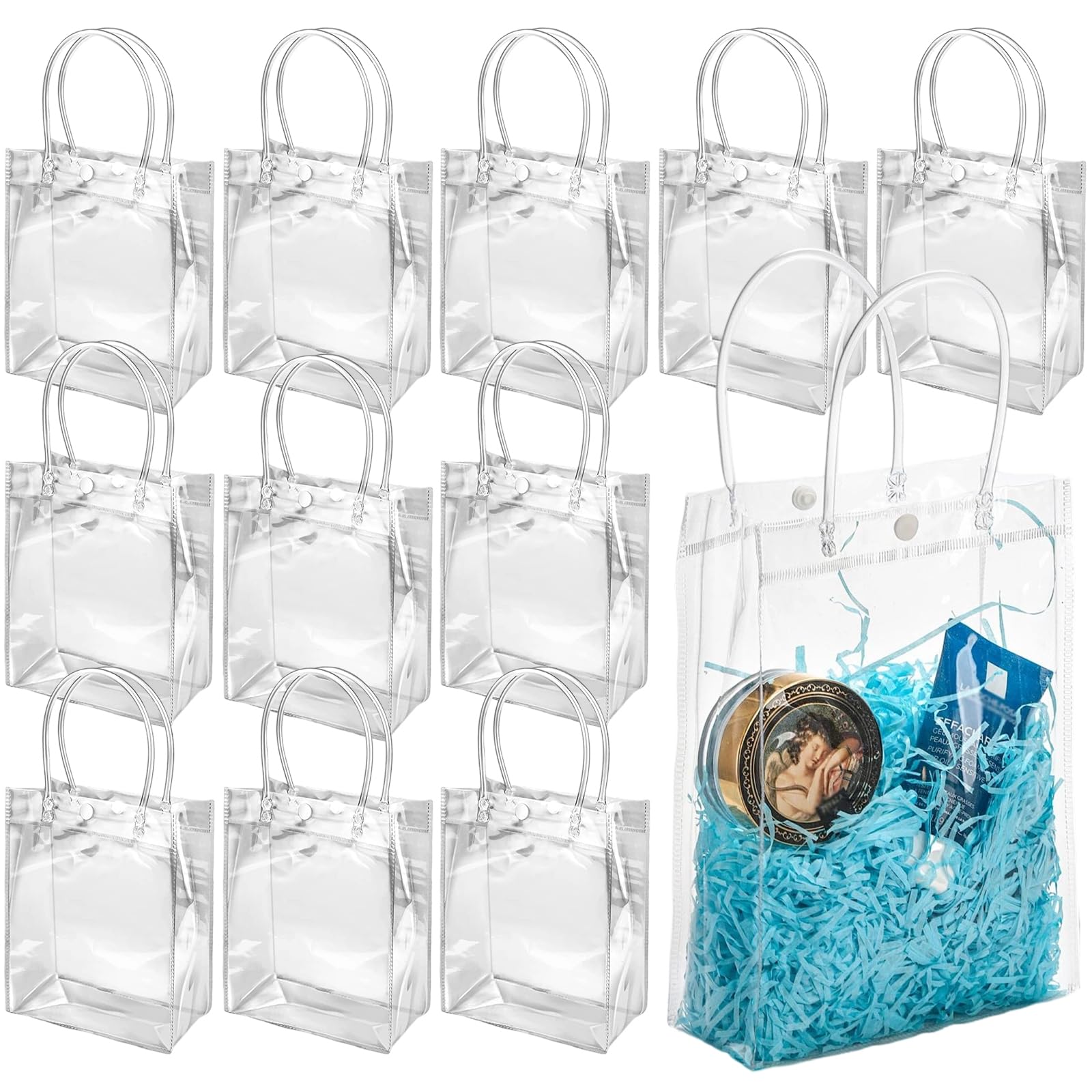 25 Sacchetti Regalo Trasparenti In PVC – 17x7x23 Cm Con Manici – Riutilizzabili Per Feste E Bomboniere