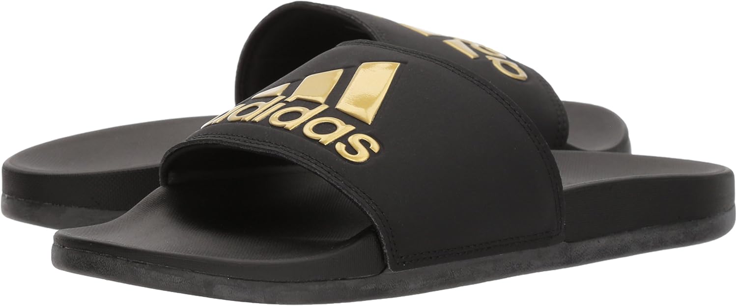 adidas Women's Adilette Comfort Slides, Core Black/Gold Metallic/Core Black, 7