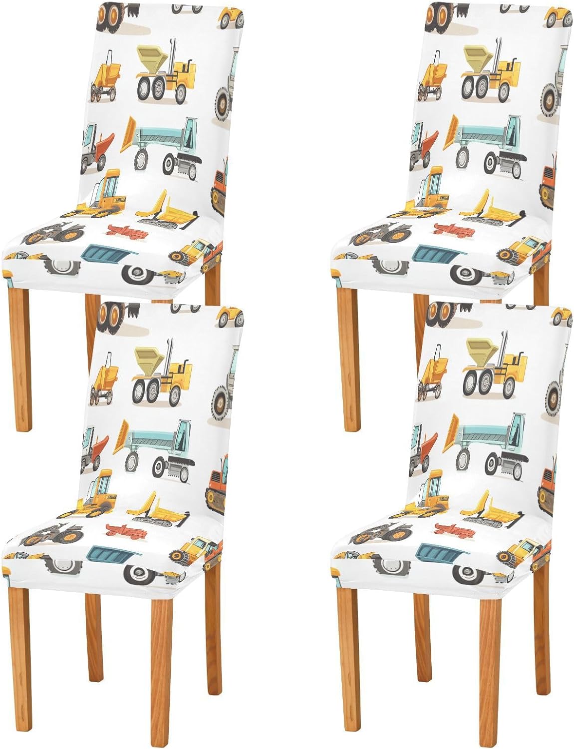 ALAZA Chair Covers for Dining Room, Cartoon Heavy Machinery Cars Vehicles Stretch Chair Cover Sets Chair Protector Removable Washable for Ktichen Restaurant Hotel