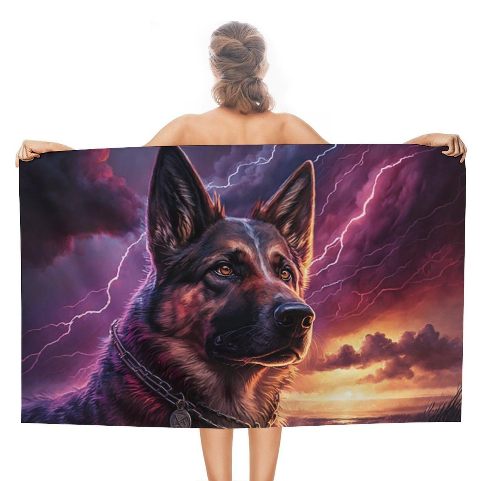 Serviette de plage légère drap de bain séchage rapide Thundering Canine Majesty compact 130x80