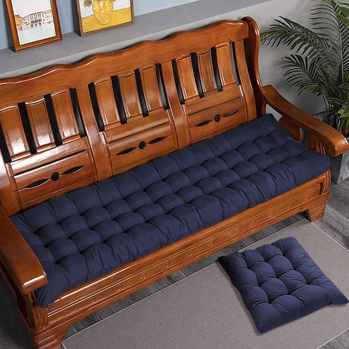 Coussin de banc en coton épais bleu marine 150x55 cm au confort haut de gamme