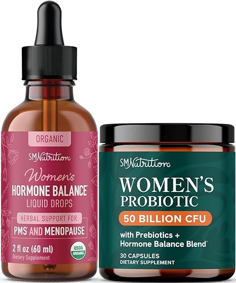 SMNutrition Women's Probiotic Capsules & Herbal Hormone Balance Tincture | Hormone Balancing Bundle with 50B CFU Pre and Probiotic for Women (30 Servings) and Liquid Supplement (60 Servings)