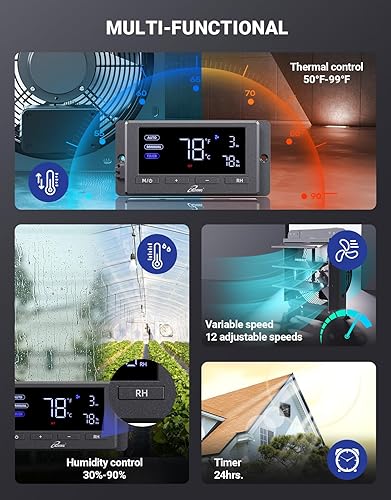 Miniatura 3 de iLIVING Extractor de persiana montado en la pared de 12 pulgadas, obturador automático, controles de temperatura y humedad con velocidad variable,