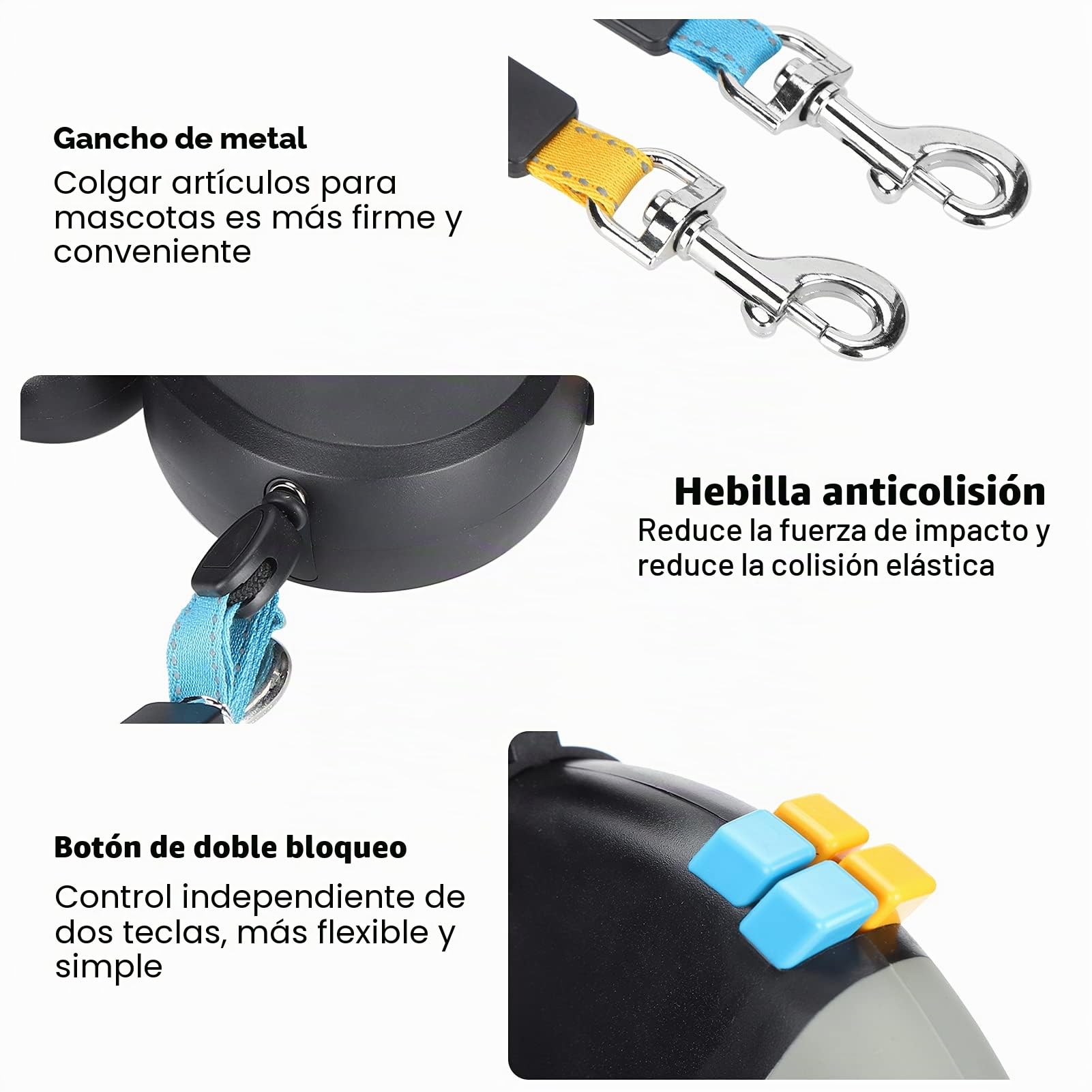 Jiawu Correa Doble para Correa Retráctil para con Luz LED para Dos Perros, Correa Extensible para Mascotas de Doble Cabeza con Cuerda Ajustable de 9.8 Pies, 360° sin Enredos(Negro)