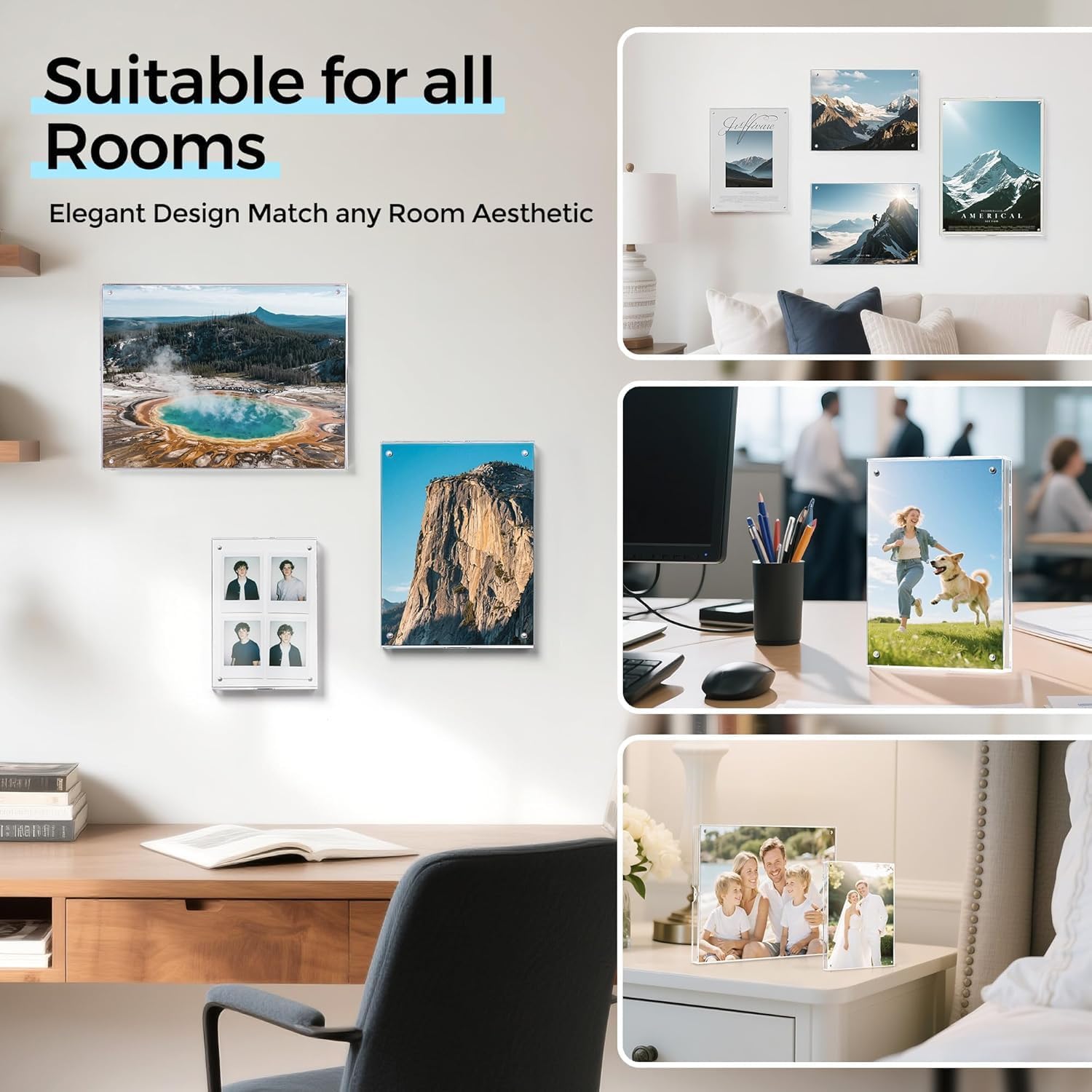 HOUSE DAY Acrylic Picture Frames 8x10, Lightweight Magnetic 8x10 Picture Frame for Wall and FreeStanding Desktop Display Clear 8 x 10 Photo Frame with Microfiber Cloth Nails 8x 10 Photo Frame for Gift (2 Pack) - Image 7