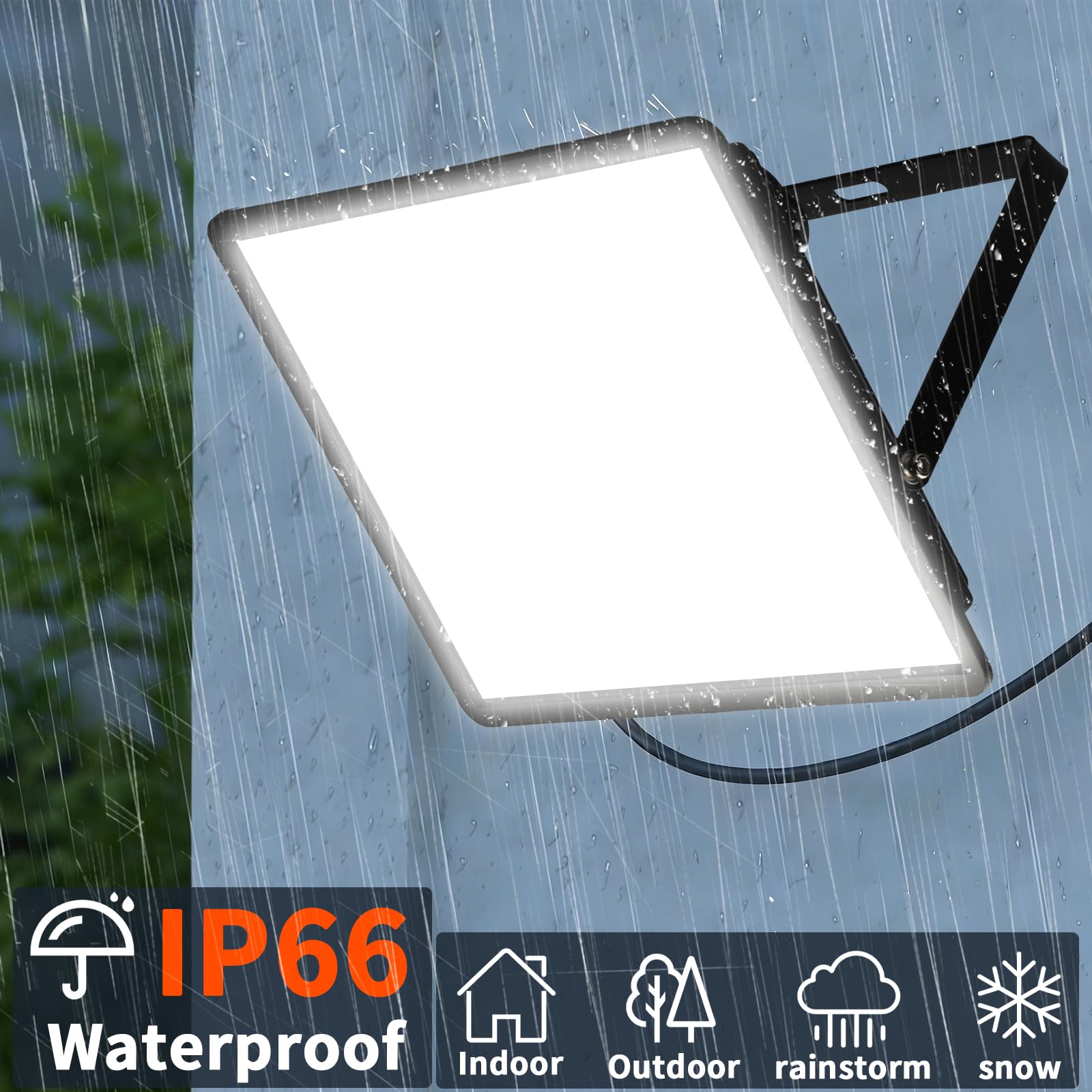 150W Flood Lights Outdoor 21000lm Bright LED Work Light with 10ft Plug 5000K Daylight White Flood Lighting IP66 — view 3