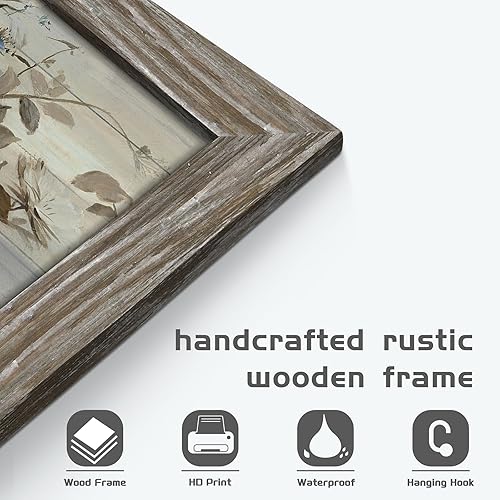 Miniatura 2 de Arte de pared enmarcado con ramo de rosas, pintura floral abstracta rústica marrón en florero, impresiones botánicas, obras de arte de madera para