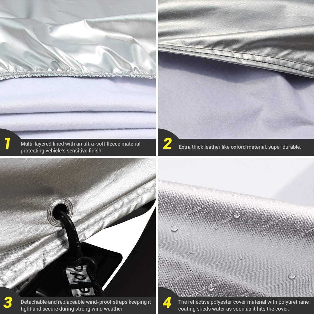 Full Car Covers, 6-Layer SUV Car Cover Waterproof All Weather for Automobiles, Super Heavy Duty Full Cover with Lock/Fleece Lined, Rain UV Snow Heat Protection, Universal Fit for SUV (180"-195")