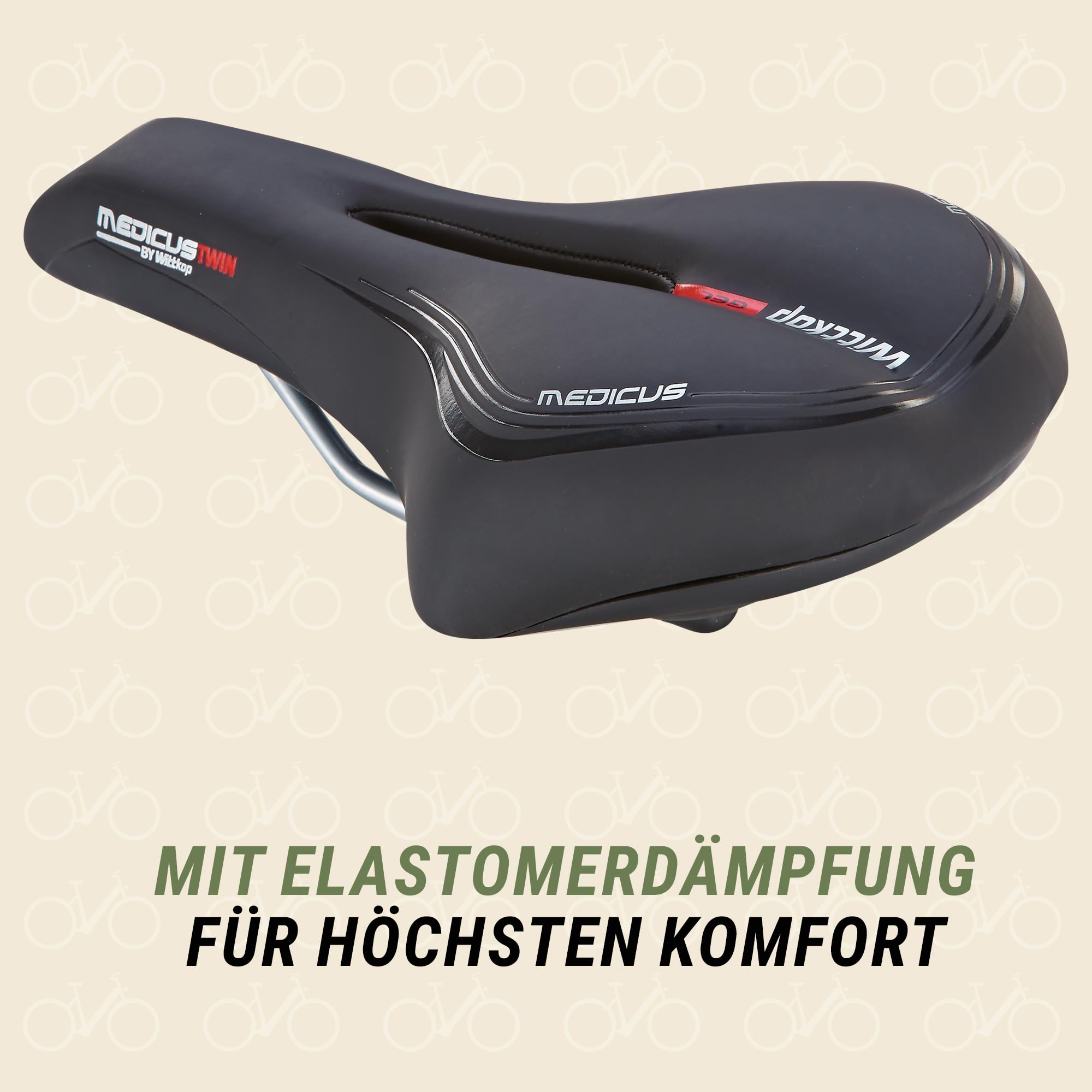 Prophete Wittkop Medicus Twin Saddle Trekking Saddle Bicycle Saddle Gel Insert and Elastomer Damping 5-Zone Padding Black