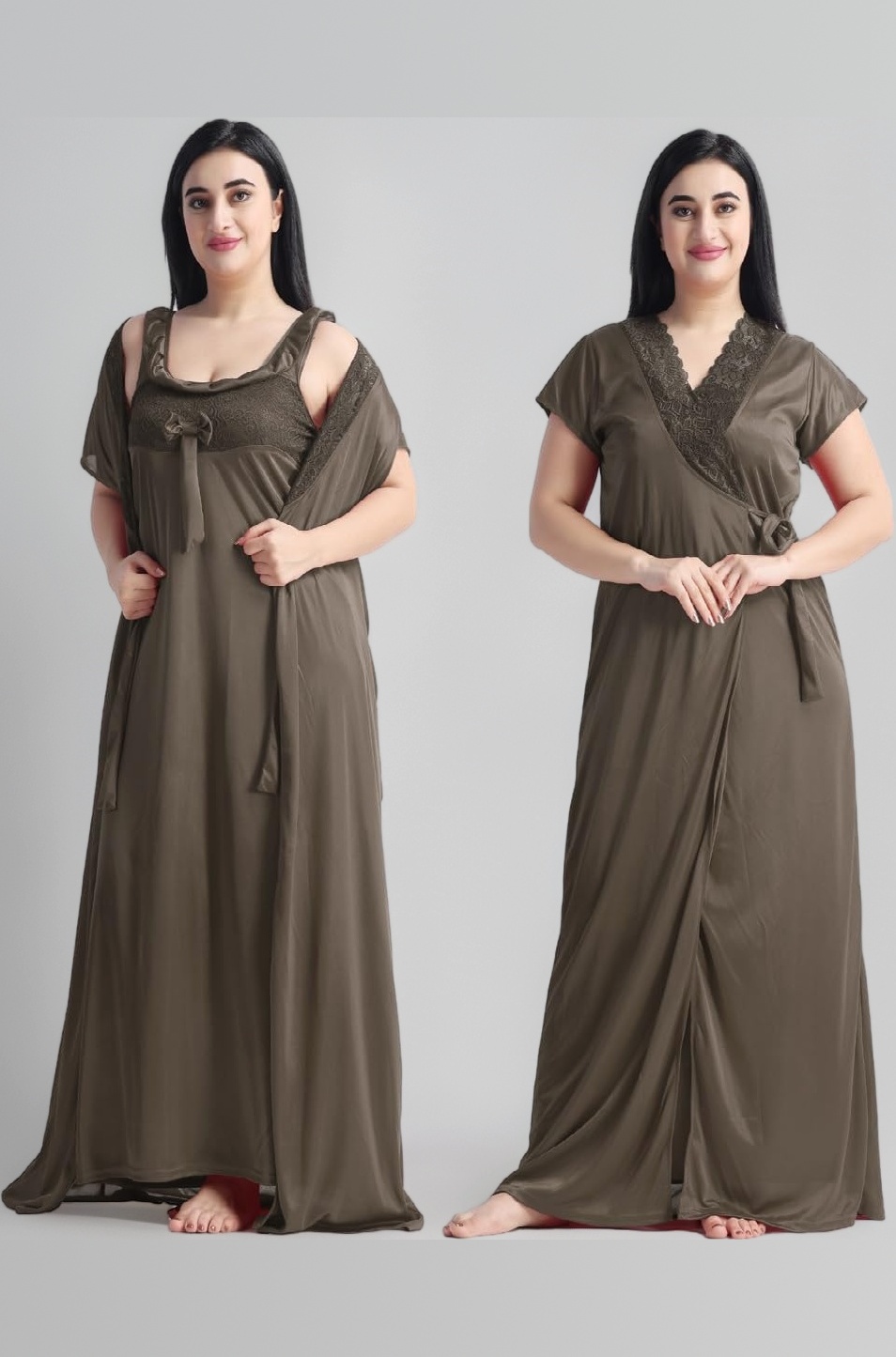 Night Keys Women Nighty with Robe Free Honeymoon Two Piecs Nighty Set