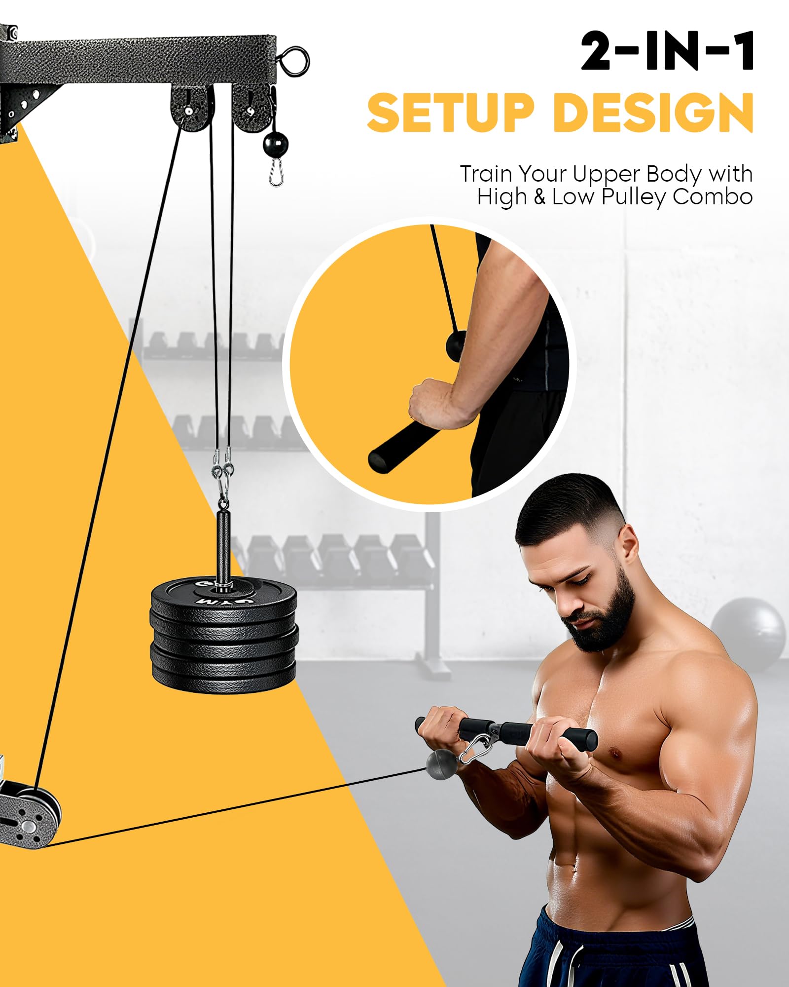 GuuG Kabelzug Seilzug Fitness Latzug: Wandmontage Kabelmaschine Latzugmaschine Trizeps Trainingsgerät Wand für Zuhause Home Gym LAT Pulldown Wall Mount Pulley System