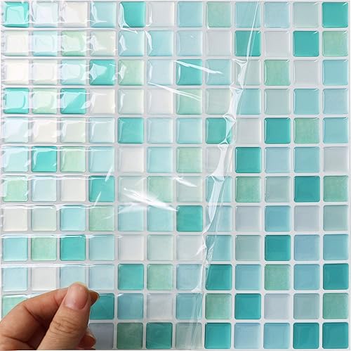 HyFanStr Adhesivos de azulejos de mosaico 3D para despegar y pegar, decoración del hogar para cocina, baño, 9.26 x 9.26 pulgadas (paquete de 4)