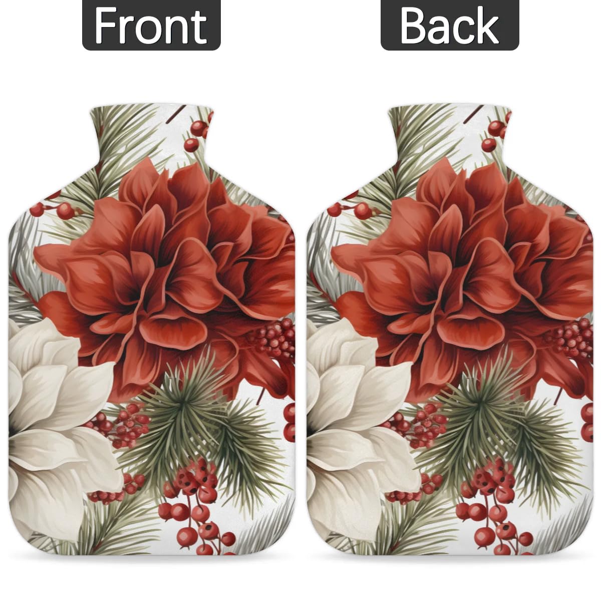 Hot Water Bottle with Soft Cover,2L Christmas Flowers Hot Water Bag for Hot and Cold Compress, Hand Feet Warmer, Glowing Flowers Rubber Hot or Cold Water Bottle Halloween Christmas Decorations