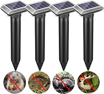 4 Pack Mole Repellent, Ultrasonic Mole Repellent Solar Powered, Waterproof Snake, Deterrents for Repelling Moles,Gopher,Voles, Snakes,Rodents in Lawn Garden Yard