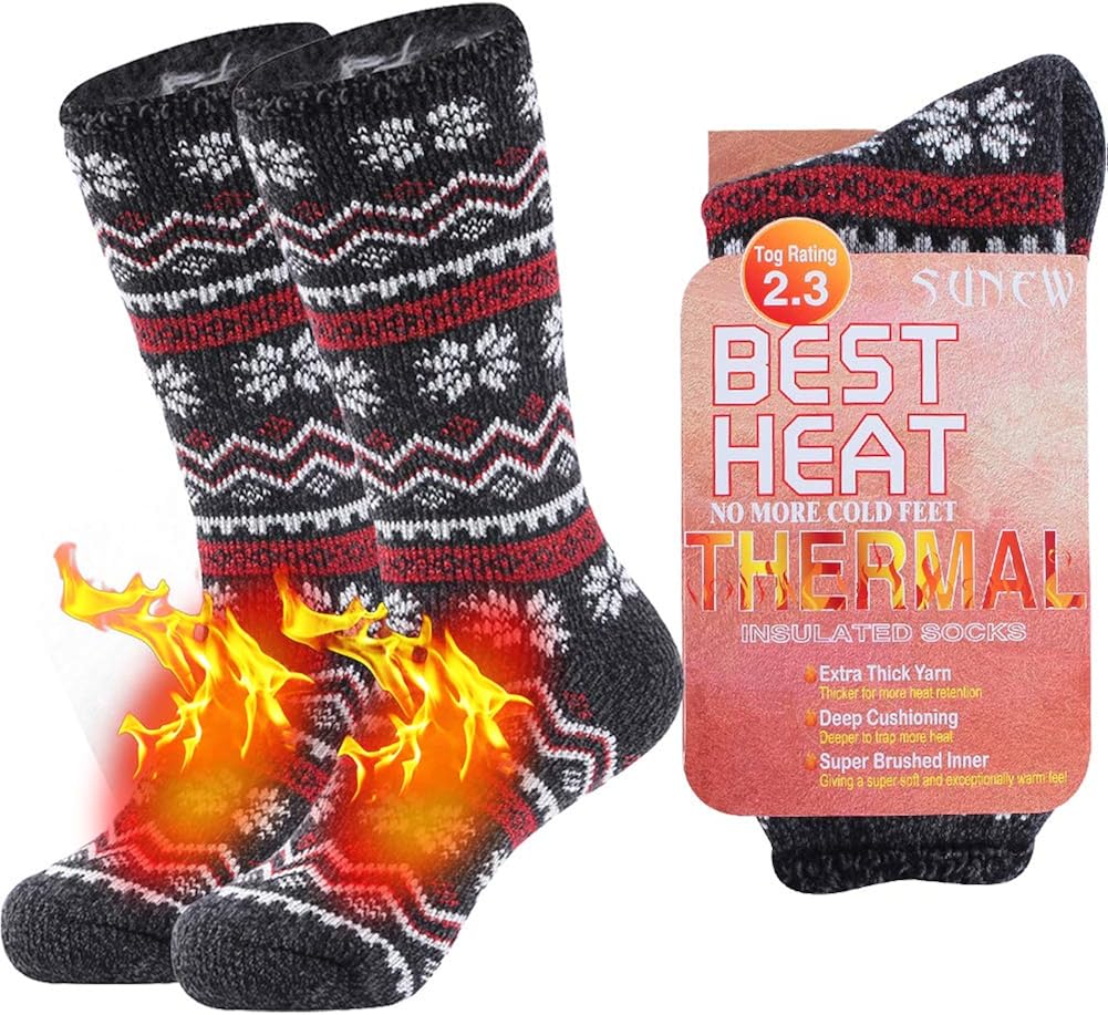 Warm Thermal Socks, Sunew Unisex Thick Insulated Heated Winter Heavy Crew Socks : Sports & Outdoors