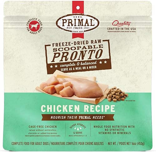 Primal - Alimento liofilizado para perros, pollo Pronto, cuchara completa y equilibrada, comida cruda saludable sin granos, hecha a mano en los