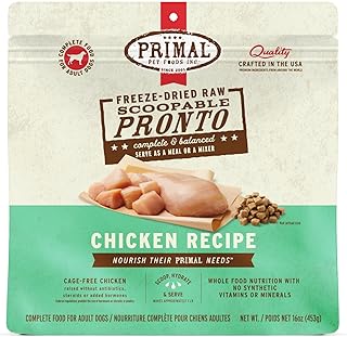 Primal Freeze Dried Dog Food, Pronto Mini Nuggets, Chicken; Scoop & Serve, Complete & Balanced Meal; Also Use As Topper or Treat; Premium, Healthy, Grain Free, High Protein Raw Dog Food (16 oz)