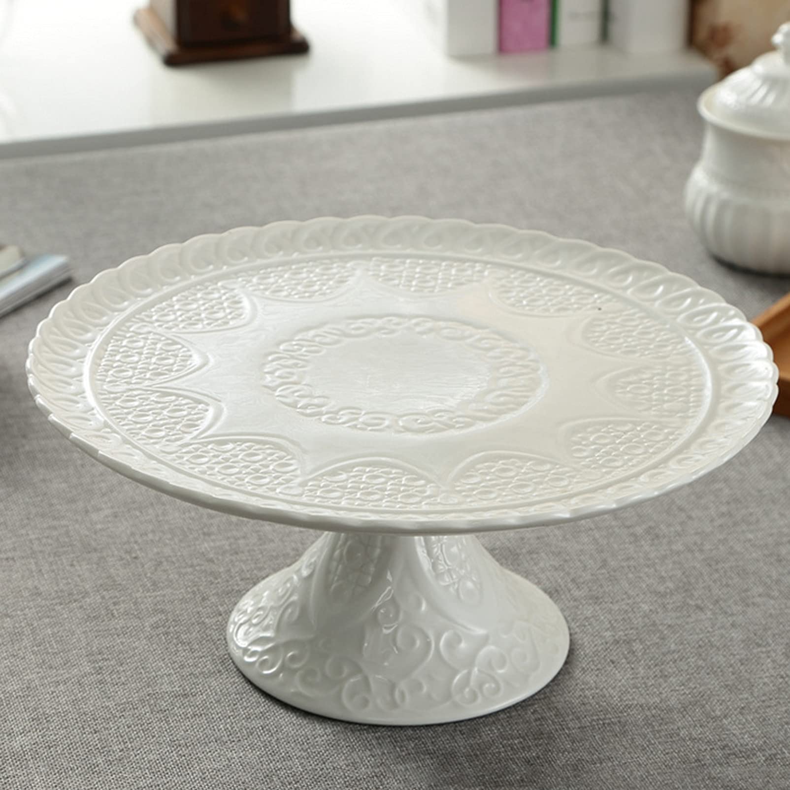 Ceramiczny stojak na ciasto wytłaczany owoc deser ekspozycja babeczek uchwyt do pieczenia na baby shower ślub urodziny przyjęcie artykuły 30 x 30 cm