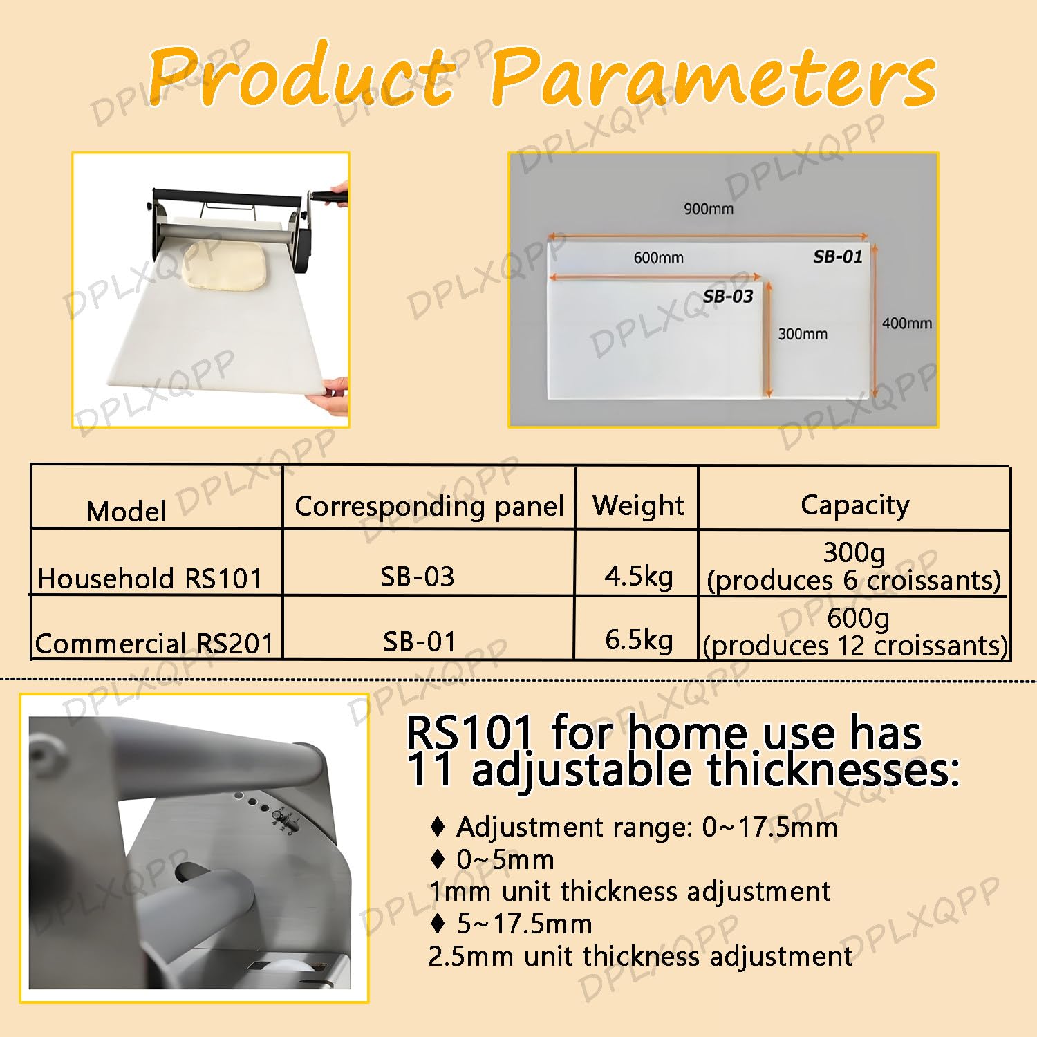 Laminoir à Pâte Manuel Professionnel,Machine à Pâte Feuilletée,Avec Niveaux D'épaisseur Réglable,Pour Croissants, Pizza & Pâtes,Surface Antiadhésive En Pp Alimentaire (Modèles Rs101/Rs201),RS201